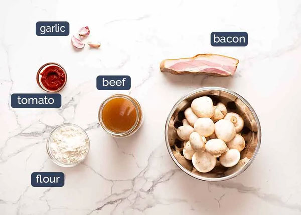 Các phụ gia và gia vị, phụ liệu cho Beef Bourguignon