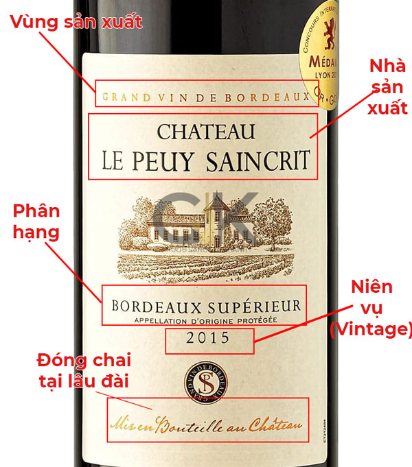 Cách đọc nhãn chai rượu vang Pháp Chateau Le Peuy-Saincrit Bordeaux Superieur