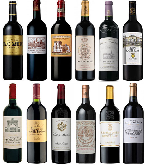 Một số chai rượu từ các Chateau Second Growth Bordeaux