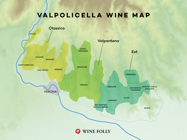 Bản đồ khu vực sản xuất rượu vang Amarone của Valpolicella