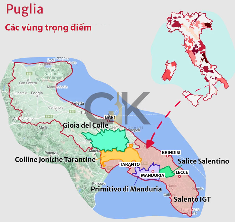 Các vùng trọng điểm tại Puglia